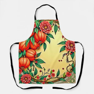 Festive Fall Floral Illustration Design Apron