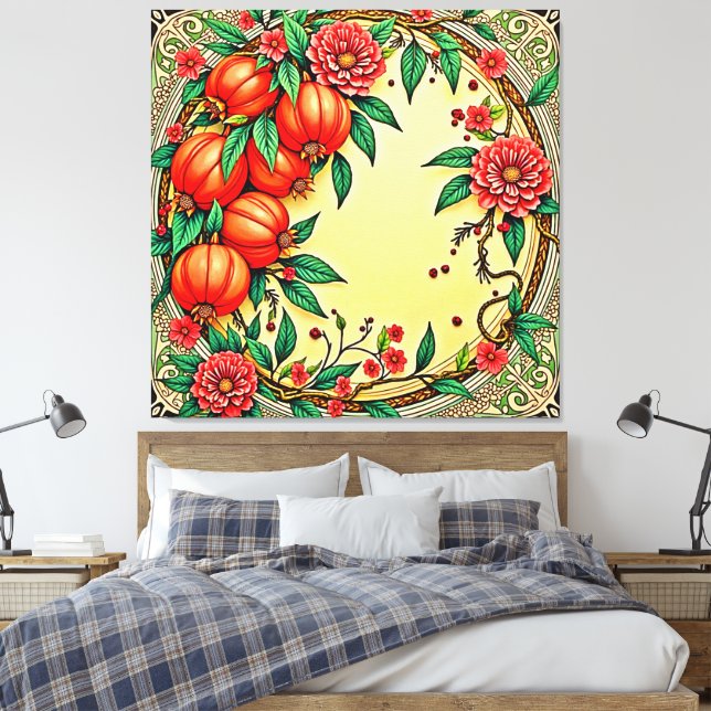 Festive Fall Floral Illustration Design Canvas Print (Insitu(Bedroom))