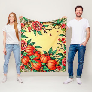 Festive Fall Floral Illustration Design Fleece Blanket