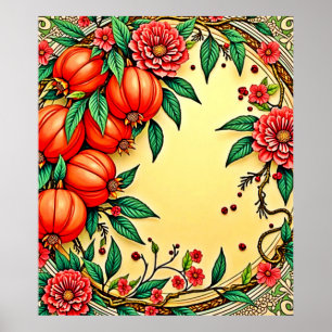 Festive Fall Floral Illustration Design Poster