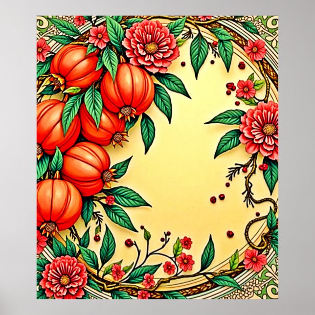 Festive Fall Floral Illustration Design Poster (Front)
