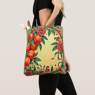 Festive Fall Floral Illustration Design Tote Bag