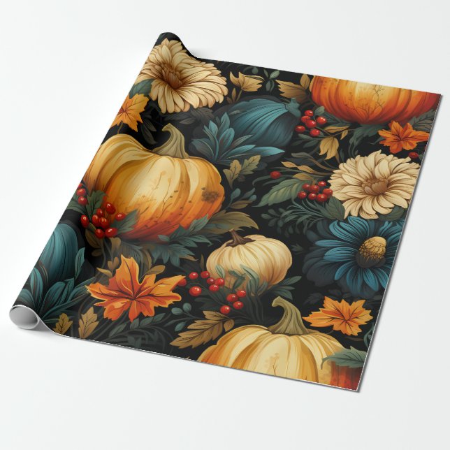Festive Fall Foliage Wrapping Paper (Unrolled)