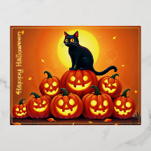 Festive fall Halloween art black feline friend