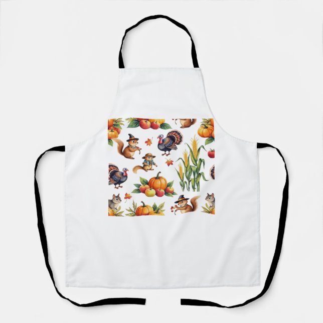 Festive Fall Harvest Watercolor Pattern Classic T- Apron (Front)