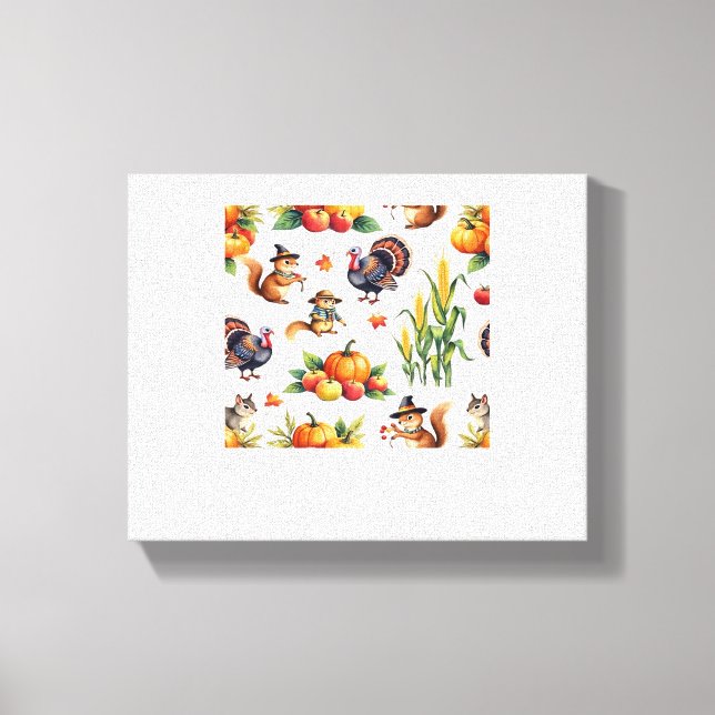 Festive Fall Harvest Watercolor Pattern Classic T- Canvas Print (Front)