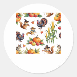 Festive Fall Harvest Watercolor Pattern Classic T- Classic Round Sticker