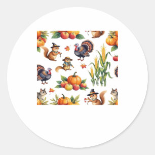 Festive Fall Harvest Watercolor Pattern Classic T- Classic Round Sticker