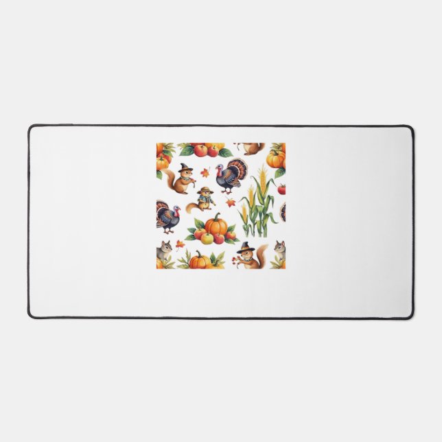 Festive Fall Harvest Watercolor Pattern Classic T- Desk Mat (Front)
