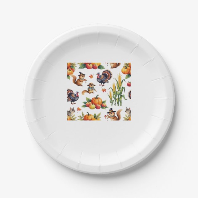 Festive Fall Harvest Watercolor Pattern Classic T- Paper Plate (Front)