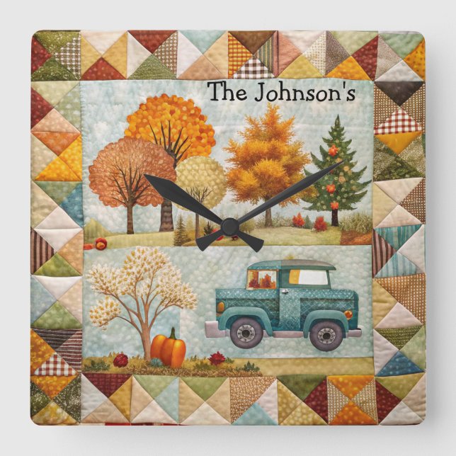 Festive Fall Pickup Truck Wall Clock (Front)