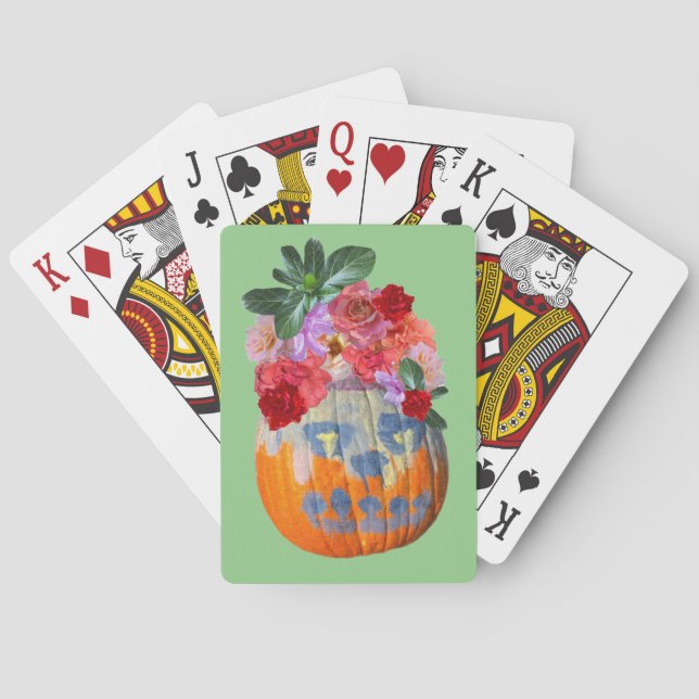 Festive Fall Pumpkin Floral  Playing Cards (Back)