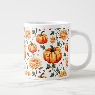 Festive Fall Pumpkins and Chrysanthemums Large Coffee Mug