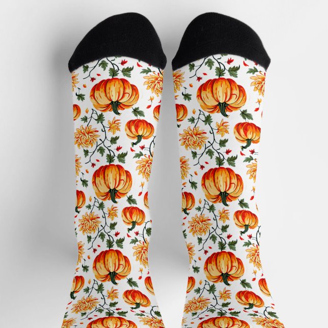 Festive Fall Pumpkins and Chrysanthemums Socks (Top)