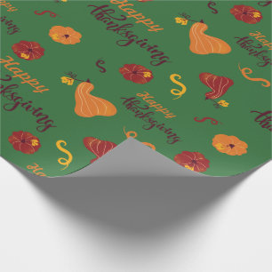 Festive Fall Pumpkins Thanksgiving Green Seamless Wrapping Paper