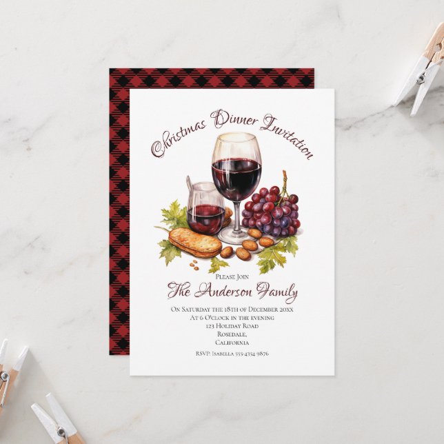 Festive Family Gathering Watercolor Illustration I Invitation (Front/Back In Situ)