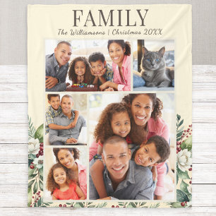 Festive Family Photo Collage Cream Christmas Fleece Blanket