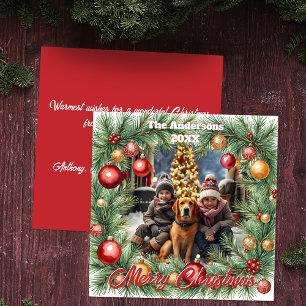 Festive Family Photo Holiday Wreath Greeting Card