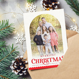 FESTIVE FAMILY PHOTO minimal modern arch red Holiday Card