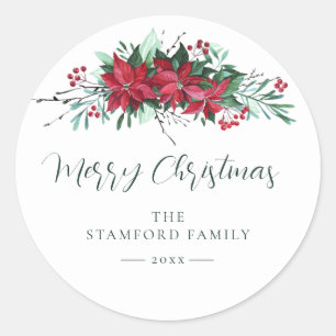 Festive Family Poinsettia Christmas Holidays Classic Round Sticker