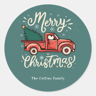 Festive Farm Truck Christmas Tree  Classic Round Sticker