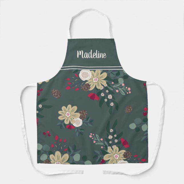 Festive Farmhouse Florals Personalised Christmas Apron (Front)