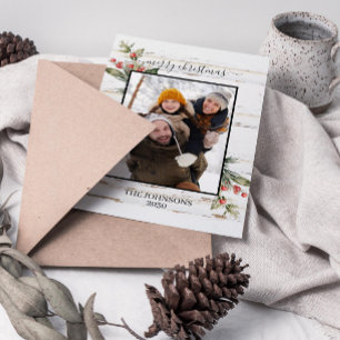 Festive Farmhouse Merry Christmas Photo Holiday Postcard