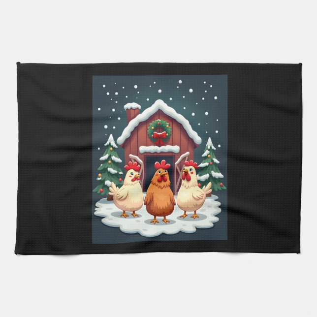 Festive Farmyard Chicken Tea Towel (Horizontal)