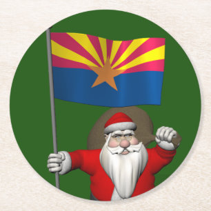 Festive Father Christmas Visiting Arizona Round Paper Coaster