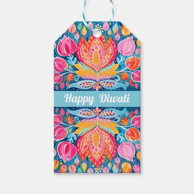 Festive Fauvist Diwali Greetings Gift Tags (Front)