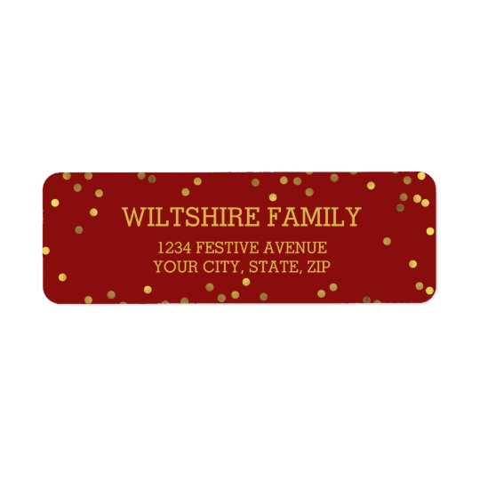 Festive Faux Gold Foil Confetti Red Return Address Label