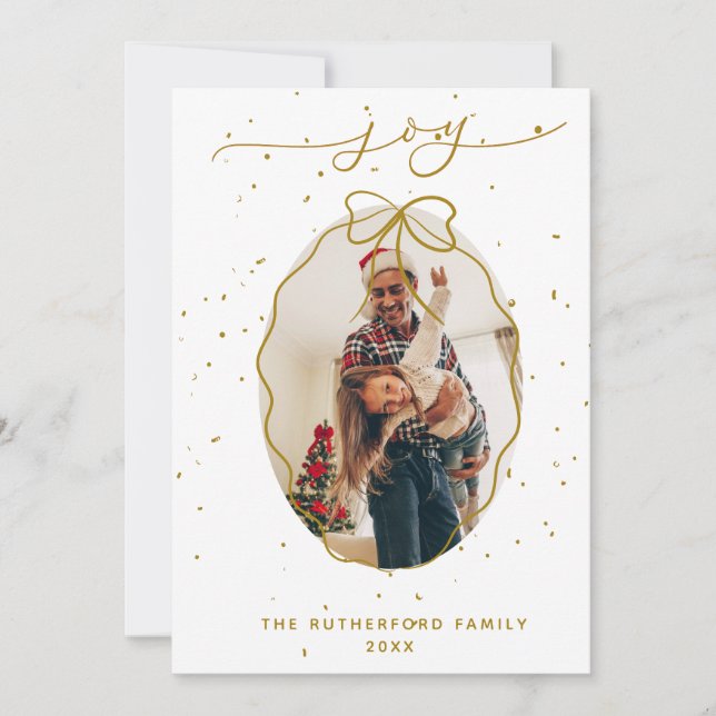 Festive Faux-Gold Joyful Photo Christmas Holiday Card (Front)