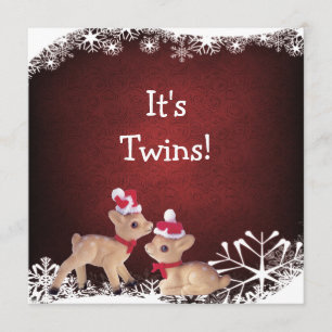 Festive Fawns Twins Christmas Baby Shower Invitation