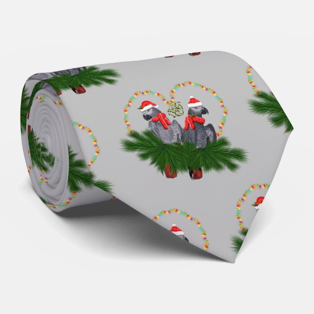 Festive Featherballs Tie (Light Grey) (Rolled)