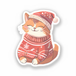Festive Feline: Cat in Christmas Sweater Sticker