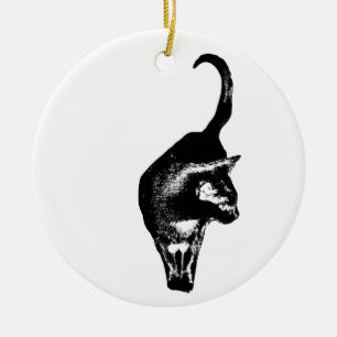 Festive Feline Outline Ceramic Tree Decoration
