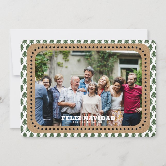 Festive FELIZ NAVIDAD Christmas Tree Photo Holiday Card (Front)