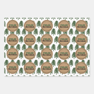 Festive FELIZ NAVIDAD Christmas Tree Wrapping Paper Sheet