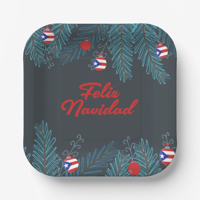 Festive Feliz Navidad Puerto Rican Paper Plate (Front)
