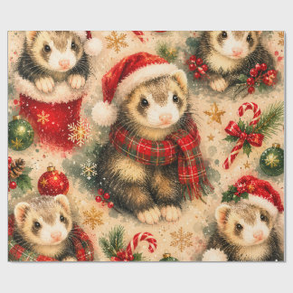 Festive Ferret in a Scarf Christmas Wrap Wrapping Paper