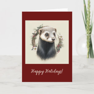 Festive Ferret Pet Folded Holiday / Christmas Card