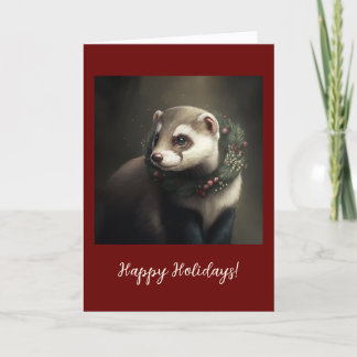 Festive Ferret Pet Folded Holiday / Christmas Card