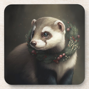 Festive Ferret Winter Holidays/Christmas Coasters
