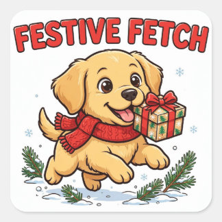 Festive Fetch Sticker — Golden Retriever Red Scarf