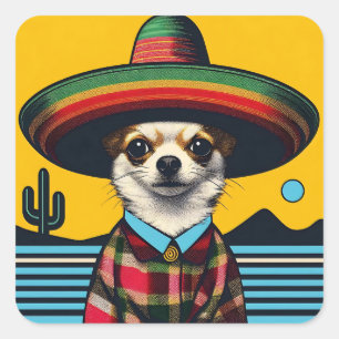 Festive Fiesta Chihuahua wearing Sombrero Sarape Square Sticker