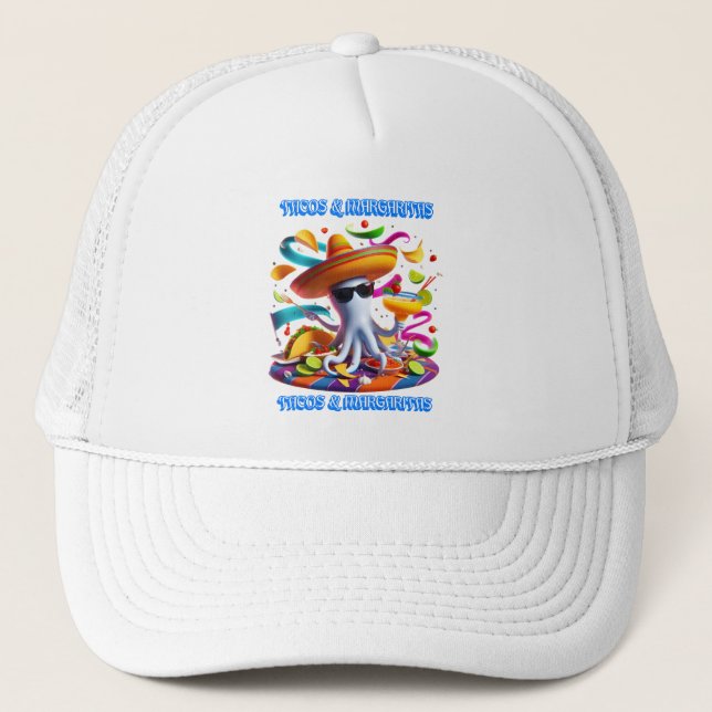 Festive Fiesta Flavours tacos and margaritas Trucker Hat (Front)
