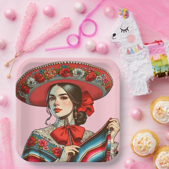 Festive Fiesta Mujer Mariachi Party  Paper Plate (Party)