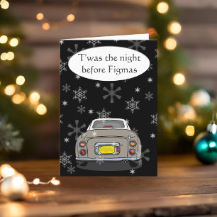 Festive Figaro Car Topaz Mist Christmas Card