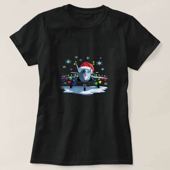 Festive Fighter Jet Christmas Tee — Santa Hat  (Design Front)