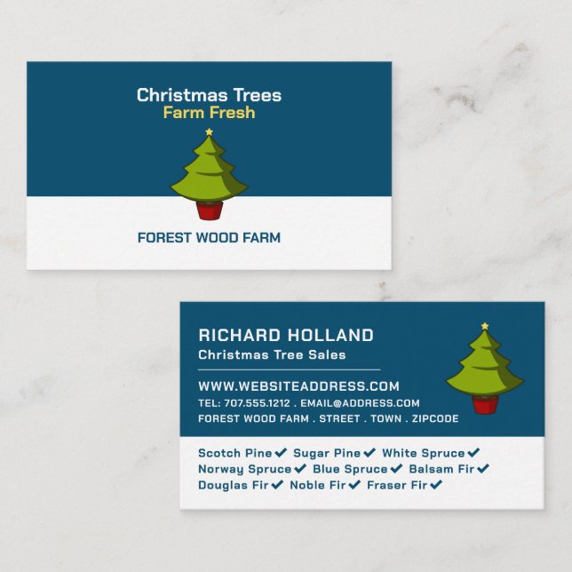 Festive Fir Tree Design, Christmas Tree Sales Business Card (Front/Back)